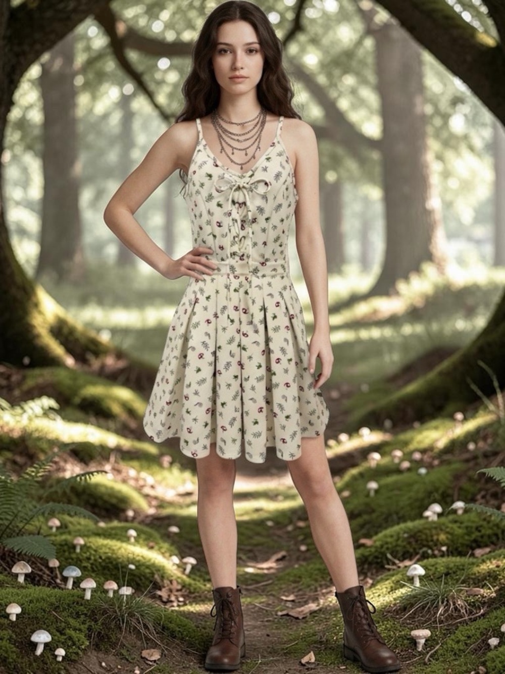 Hot Topic Woodland Mushroom Frog Lace Up Skater Dress XS Cottagecore Fairycore